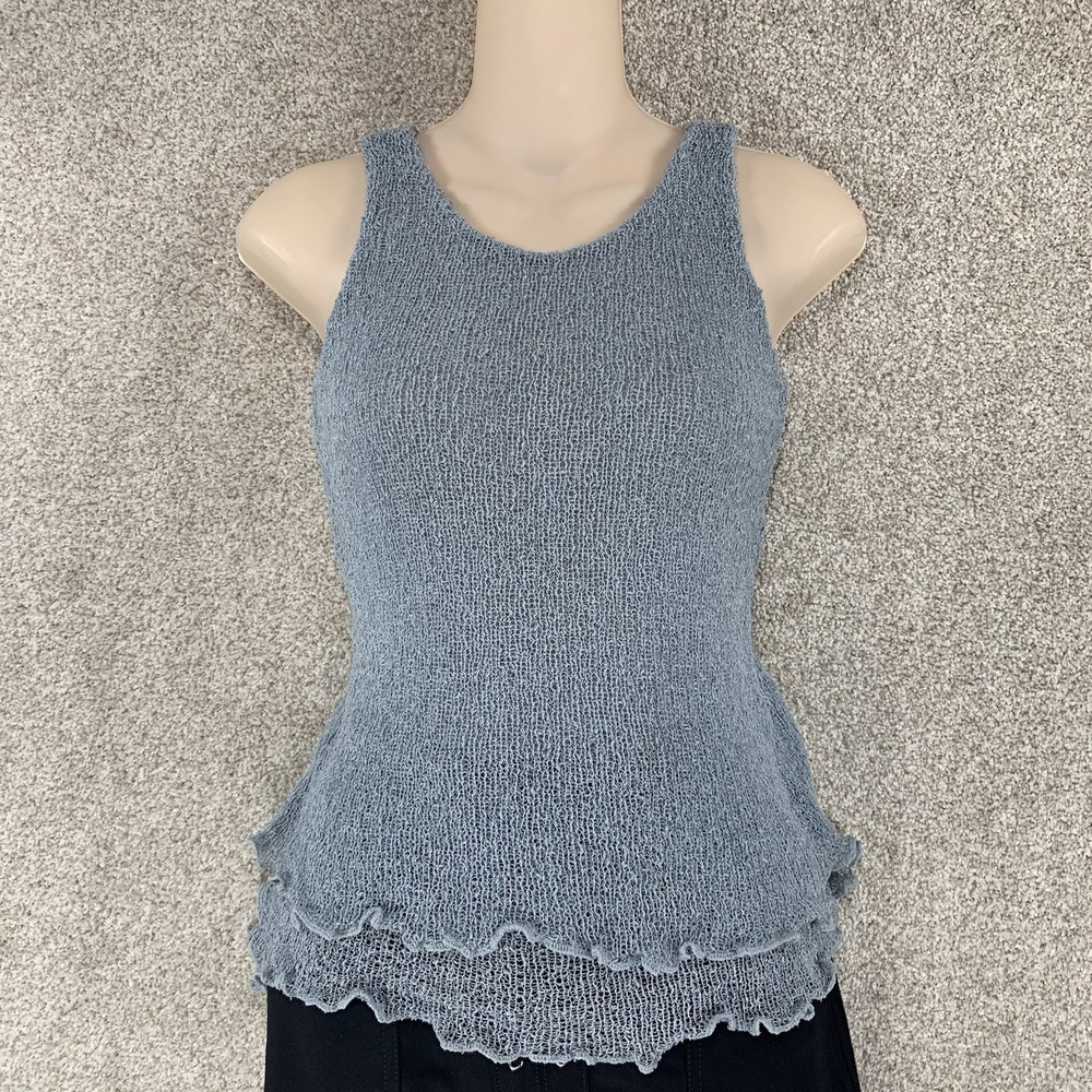 Loose Knit Mesh Gauze Grey Sleeveless Top Layered Stretchy M/L Grey Whimsigoth
